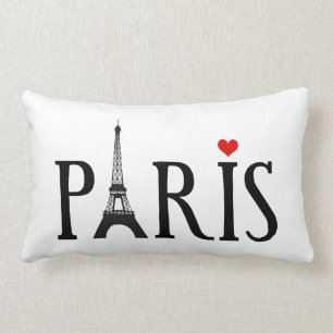 Paris with Eiffel tower and red heart Lumbar Pillow