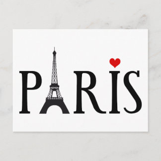 Paris with Eiffel tower and red heart Postcard