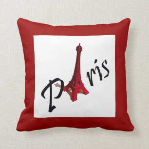 Paris with Eiffel tower on red background Throw Pillow