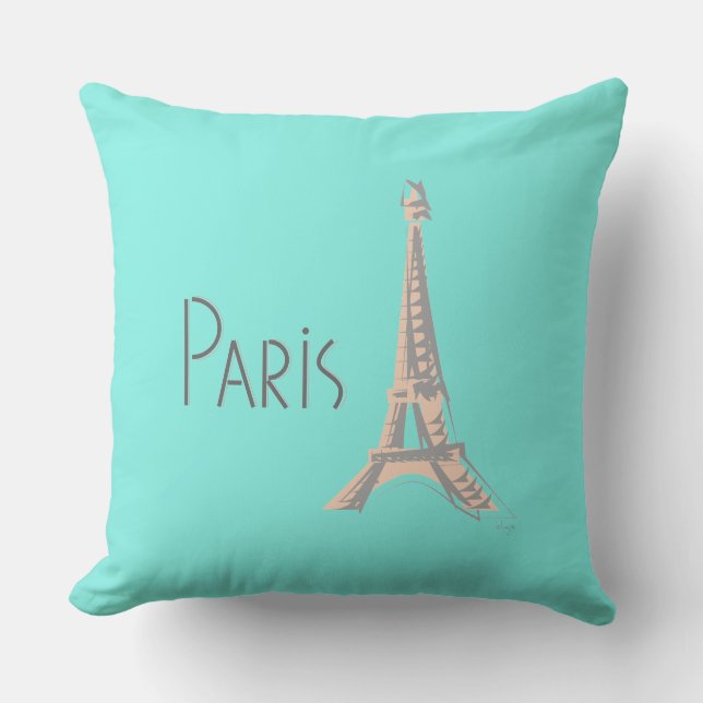 Paris with Eiffel Tower Throw Pillow (Front)