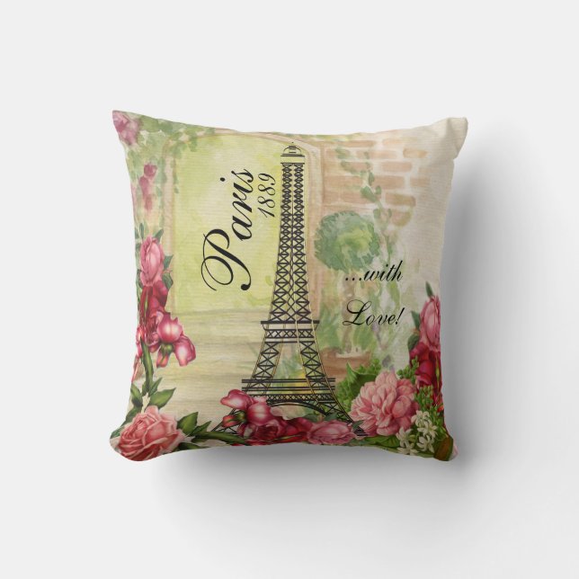 Paris with Love Rose Garden Throw Pillow (Front)