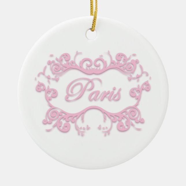 Paris with Scrolls pink Ceramic Ornament (Front)