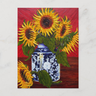 Paris' Yellow Sunflower on Red Background Postcard
