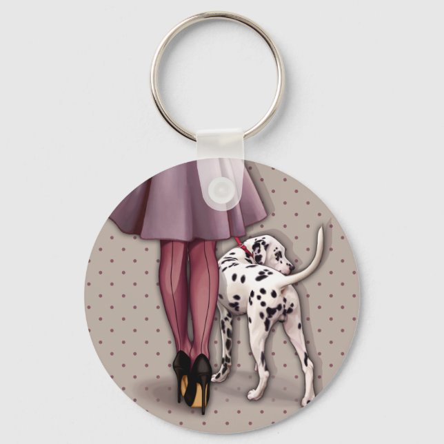 Parisian and its Dalmatian in a walk Keychain (Front)