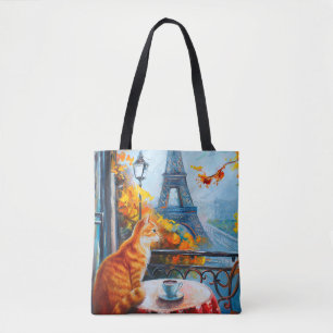 Parisian Autumn   Ginger Cat at a Cafe Tote Bag