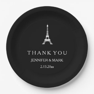Parisian Black and White Wedding Eiffel Tower Paper Plate