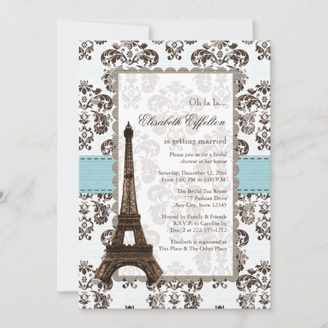 Parisian Blue Bridal Shower Invitations (Front)