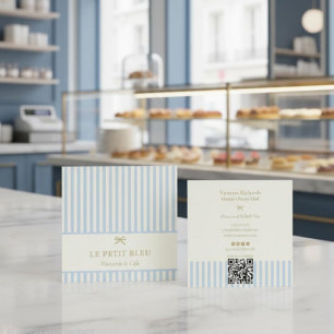 Parisian Blue Stripes French Bakery QR Patisserie  Square Business Card