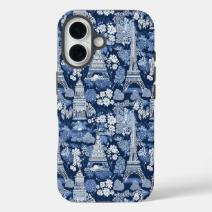 Parisian Blue Toile patterned fabric iPhone 16 Case
