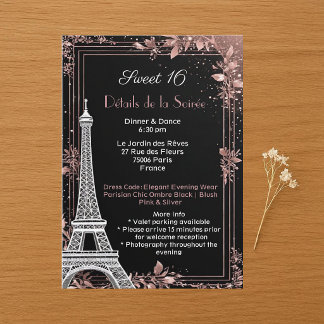 Parisian Blush Pink Silver Glitter Sweet 16 Night  Enclosure Card