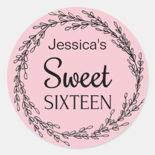 Parisian Boutique Pink Black Sweet Sixteen Name Classic Round Sticker