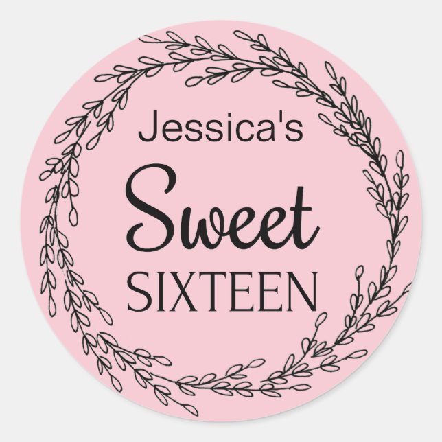 Parisian Boutique Pink Black Sweet Sixteen Name Classic Round Sticker (Front)
