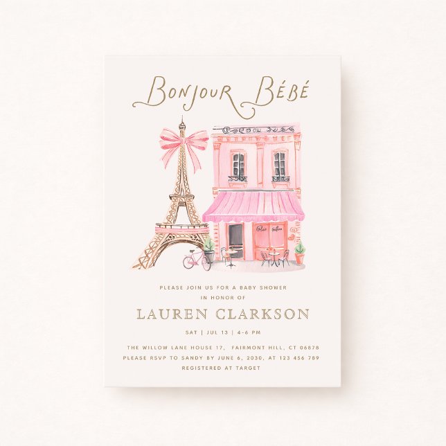 Parisian Café Bonjour Bébé Baby Shower Invitation (Creator Uploaded)