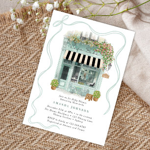 Parisian Cafe Bonjour Bebe Blue Theme Baby Shower  Invitation