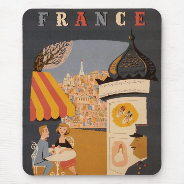 Parisian Cafe Travel Poster Mouse Pad (Front)