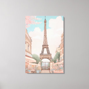 Parisian Café with Eiffel Tower Art Canvas Print
