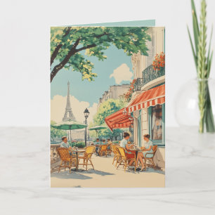 Parisian Café with Eiffel View Card
