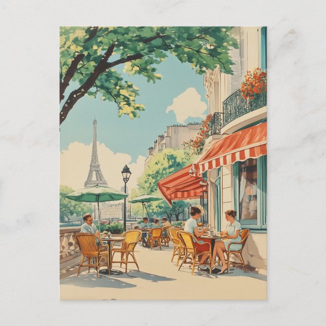 Parisian Café with Eiffel View Holiday Postcard (Front)