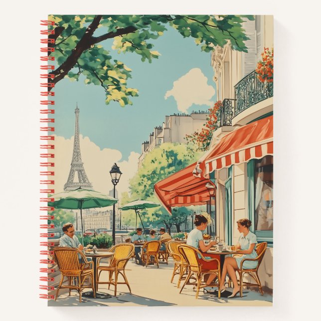 Parisian Café with Eiffel View Notebook (Front)