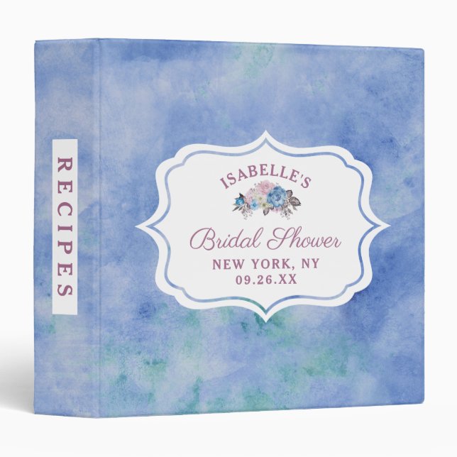 Parisian Charm Blue Bridal Shower Recipe Card Binder (Front/Spine)