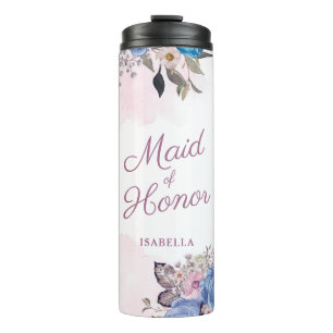 Parisian Charm Blue & Pink Floral Maid of Honour Thermal Tumbler