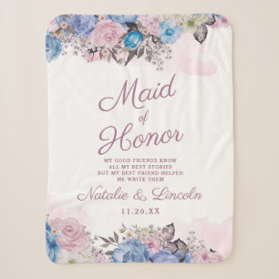 Parisian Charm Blue & Pink Maid of Honour Quote Sherpa Blanket