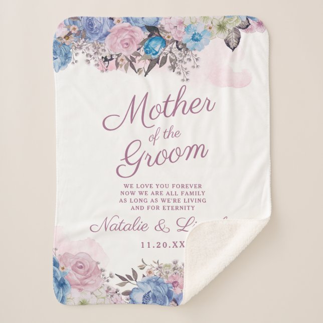Parisian Charm Blue & Pink Mother of the Groom Sherpa Blanket (Front)