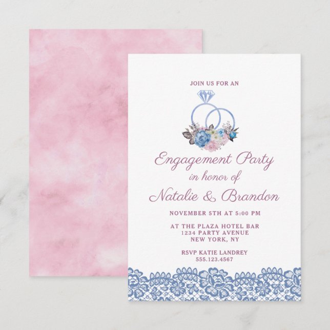 Parisian Charm Chic Wedding Rings Engagement Party Invitation (Front/Back)