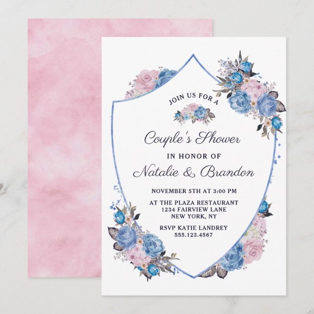 Parisian Charm Crest Frame Couple's Wedding Shower Invitation (Front/Back)