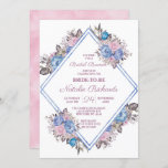 Parisian Charm Floral Diamond Bridal Brunch Shower Invitation<br><div class="desc">Parisian Charm Blue & Pink Floral Chic and Shabby Design with Painted Roses, Leaves, and Flowers. A Charming and Playful Look, with Blush Pink, Dusty Blue, Mauve, Dark Navy Violet colour palette. With Hand Painted Watercolor Floral elements, Vintage Classic Script Fonts Geometric Double Diamond Frame - Wedding Bridal Brunch Shower...</div>