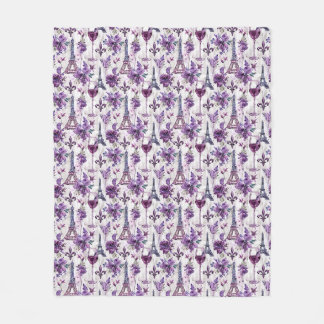 Parisian Charm Purple Eiffel Tower and Floral  Fleece Blanket