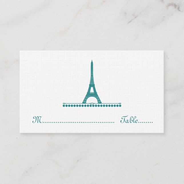 Parisian Chic Place Card, Teal Place Card (Front)