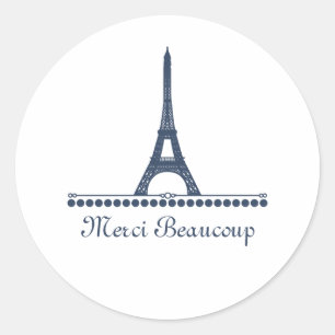 Parisian Chic Thank You Stickers, Blue Classic Round Sticker