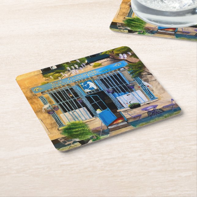 Parisian Chocolat Shop, By Gary Poling Square Paper Coaster (Angled)