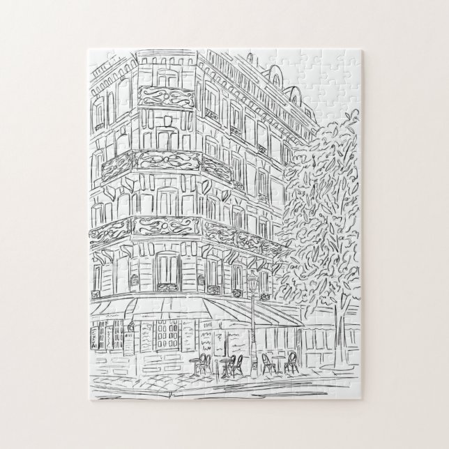 Parisian Corner Black and White Jigsaw Puzzle (Vertical)