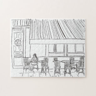 Parisian Corner Black and White Jigsaw Puzzle