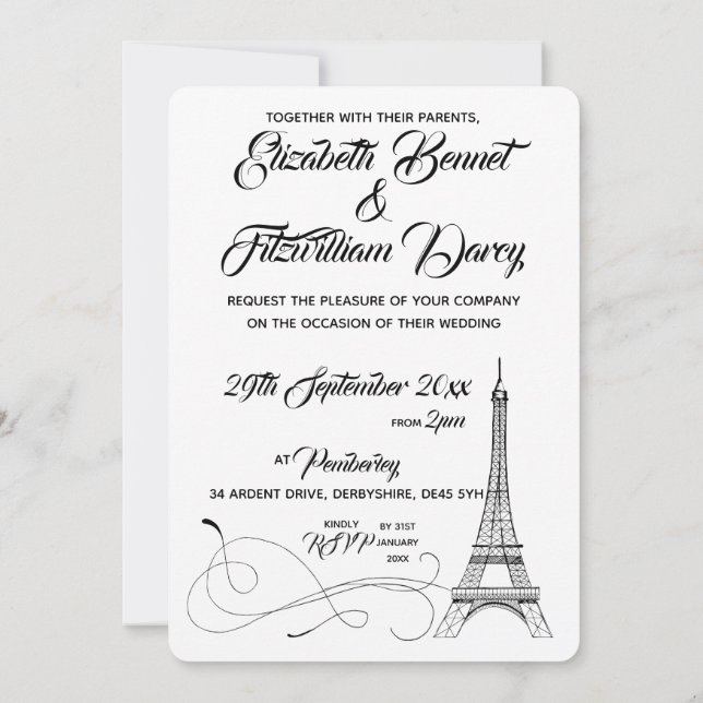 Parisian Doodles Wedding Invitation (Back)