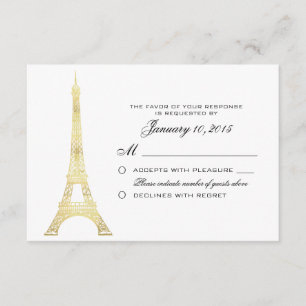 Parisian Eiffel Tower Gold Wedding RSVP Custom Card
