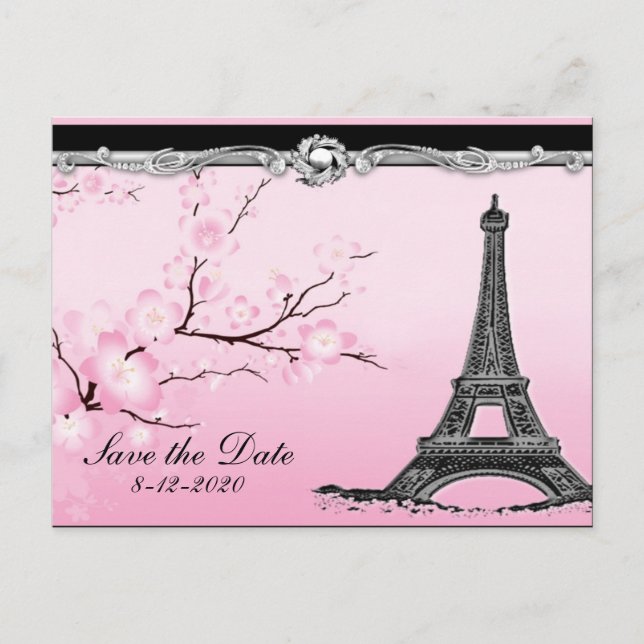 Parisian Eiffel Tower Wedding Save the Date Cards (Front)