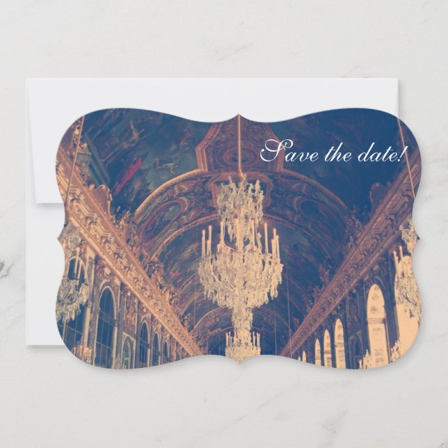 Parisian Elegant chandelier save the date (Front)