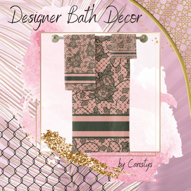 Parisian Faux Lace Grey Smoke and Coral  Bath Towel Set (Creator Uploaded)