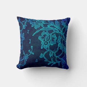 Parisian Feminine Victorian Gothic Navy Blue Lace Throw Pillow