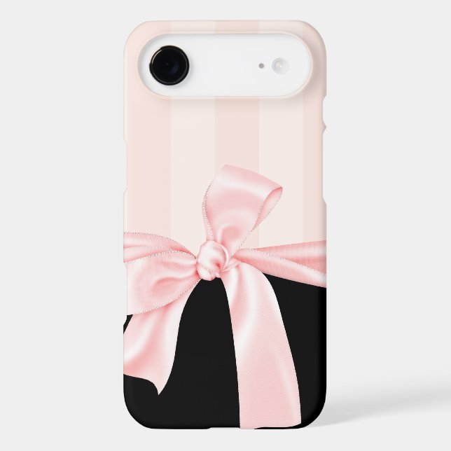 Parisian Girly Pink Stripes & Light Pink Bow Case-Mate iPhone Case (Back)