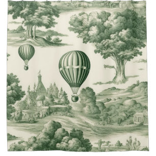 Parisian Green Toile Village Balloon Pattern