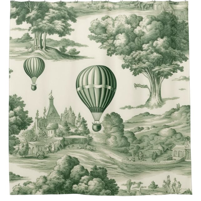 Parisian Green Toile Village Balloon Pattern (Front)