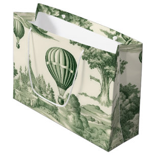 Parisian Green Toile Village Balloon Pattern Large Gift Bag