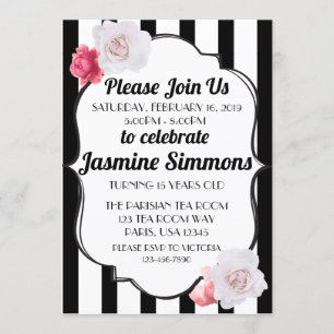 Parisian Inspired Black and White Floral Rose Invitation