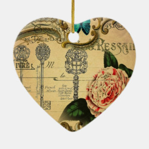 Parisian keys Vintage Camellia French Botanical Ceramic Ornament