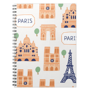 Parisian Landmarks Vintage Seamless Illustration Notebook