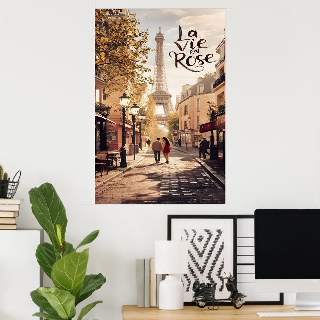 Parisian Love Story A Stroll With The Eiffel Tower Poster (Home Office)